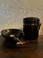 Vintage Oggi Mini Sugar Canister W/ Air Tight Lid, Dragonfly Spoon & Rest.