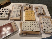 lot of 8 wooden stamp sets individual stamps animals, alphabets,bugs,blessed