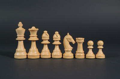 Maccasar Ebenholz + Ahorn Schachfiguren - weible (1 schwarzer Bauer fehlt)