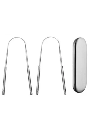 NASHNAL Tongue Cleaner Scraper Oral Hygiene Dental Care 2 X Stainless Steel & Travel Box