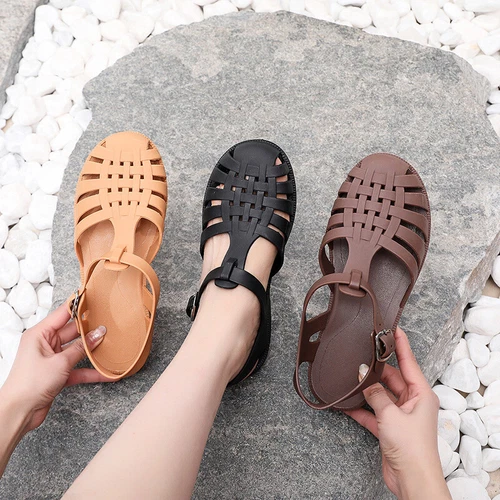 Ladies Retro Flat Jelly Sandals Wrap Summer Casual Beach Shoes - Picture 7 of 28