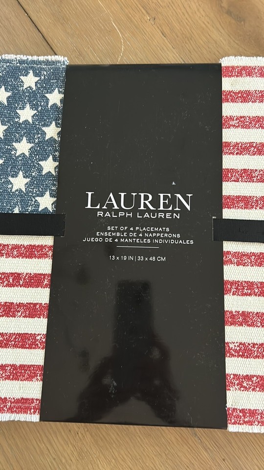 RALPH LAUREN Set of 4 American Flag Cotton Placemats Stars Stripes Red