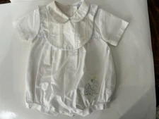 VTG Petit Ami boys white romper with bib embroidered teddy and horse 3 mo.
