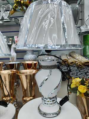 New Silver Glitter Crushed Diamond Table Lamp With Shade Ornament Diamante  Home UK
