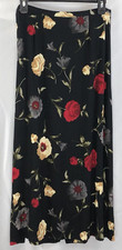 Vtg Sag Harbor Midi Straight Skirt 12 Blk Floral Roses 30"W Cottage Boho Career