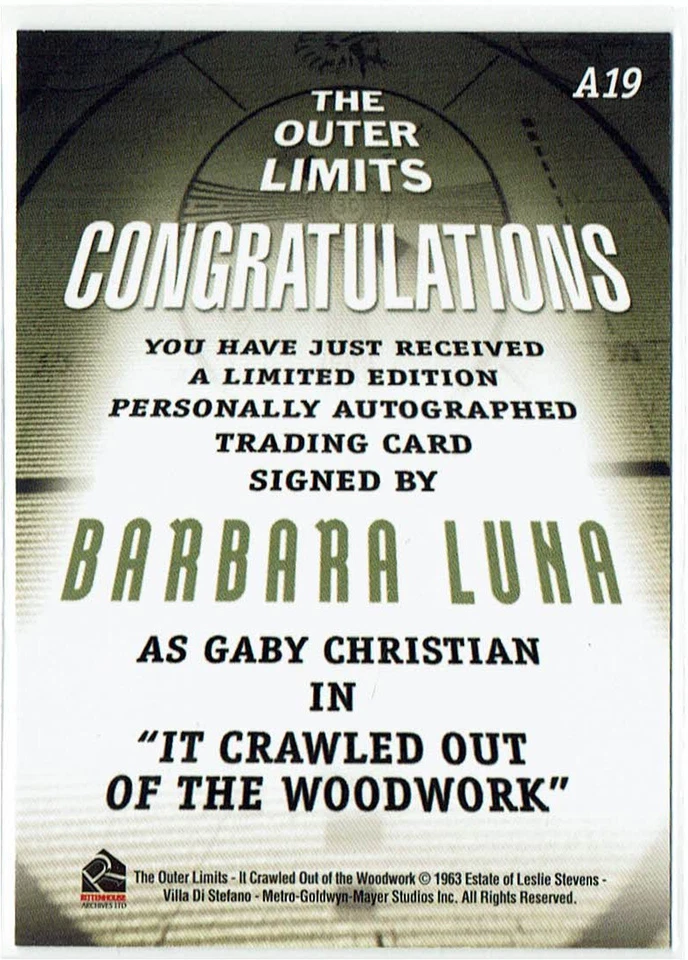 The Outer Limits Premiere Ed Case Topper Auto A19 Barbara Luna as Gaby Christian - Image 2 of 2