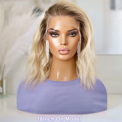 Synthetic Wig Ombre Short Wavy Blonde Lace Front Bob Wigs For Women 150% Density
