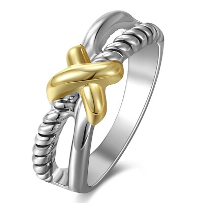 Gold and Silver Cross Rings for Women, Fashion Statement Ring X Knot Band Chu...