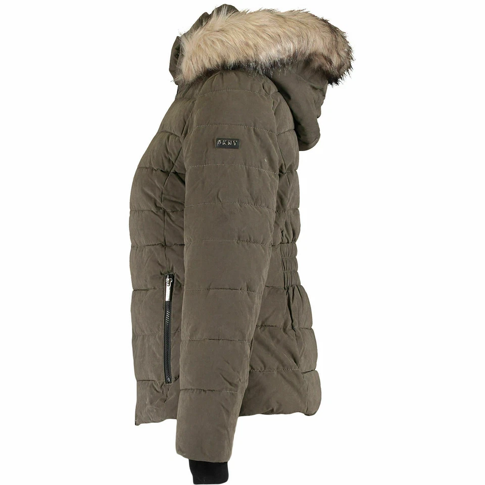 DKN  puffer Jacket Small UK 8-10 hooded Olive Green short  NEW RRP $220 - Image 3 of 4