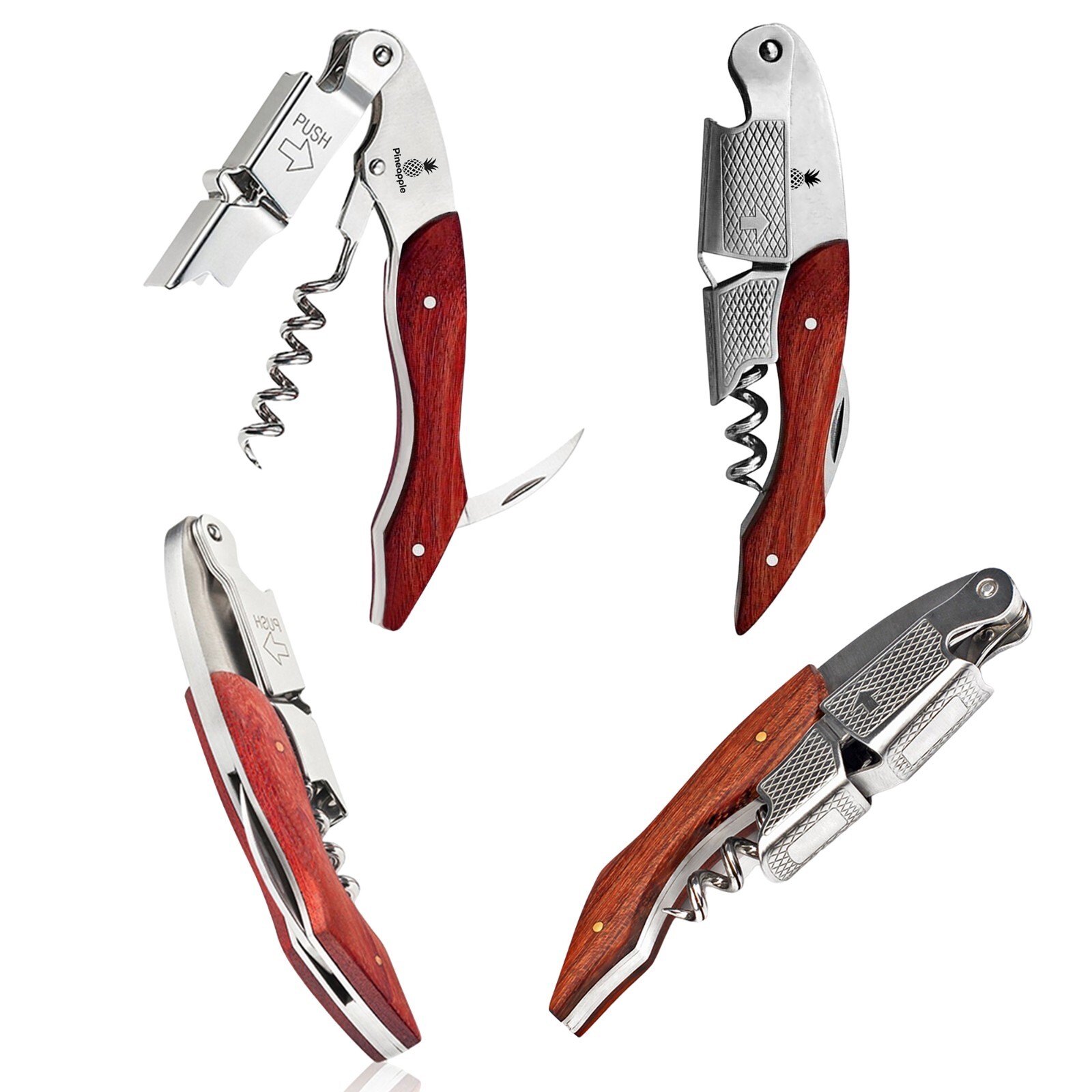 (2) Wine Opener Corkscrew Bottle Waiters Key with Foil Cutter Double Hinged Wood