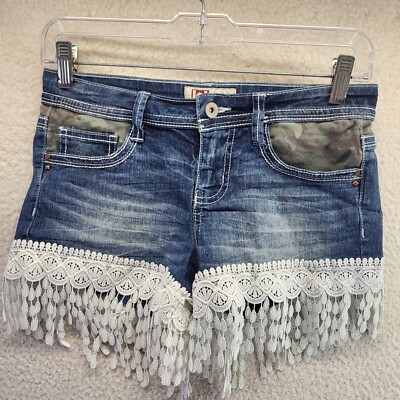 Lei Ashley Jean Shorts Women Size Blue Denim Lace Trim Shorts Boho Low  Rise