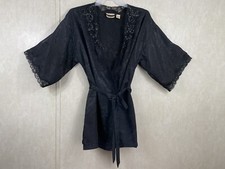 VTG Victoria  s Secret Gold Label Black Jacquard Robe Iridescent Beads One Size