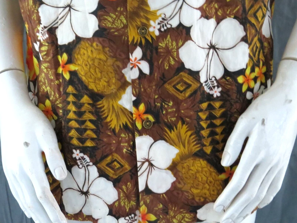 Camisa hawaiana vintage - Flores sobre marrón de Royal Hawaiian - Grande para hombre Foto 4 de 4