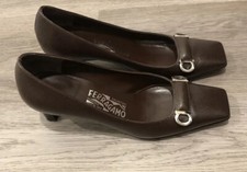 VTG Salvatore Ferragamo Dark Brown Leather Women's Shoes Heel SZ 7B gently worn