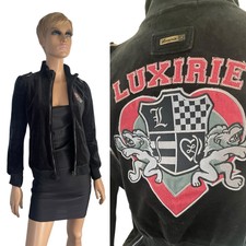 Y2k Luxurie By Lrg Black Plaid Trim Large Crest Heavyweight Crest Jacket - Sz S