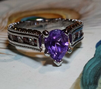 Royal Purple 925 Silver Special Occasion Ring Women Jewelry Teardrop Cut Amethys