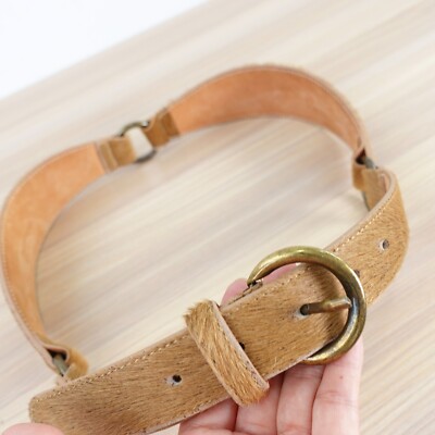 Vintage Western Belt Women Medium Beige Leather Boho Hair  display picture 2