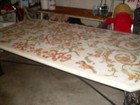 gorgeous HEAVY inlaid pietra dura marble table, imported from italy, brass legs — photo 2