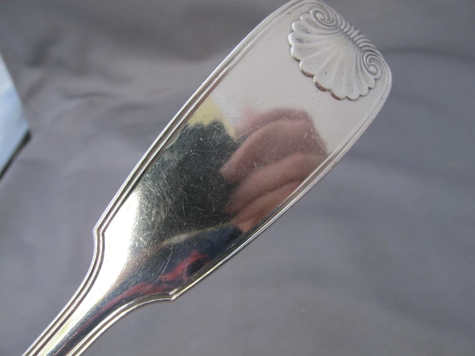 Huge BAILEY & CO Fiddle Thread & Shell Coin Silver SERVING FORK-11 1/2 Inches - Image 4 of 4
