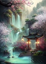 Waterfall Landscape Diamond Art Kits for Adult,Flower Gazebo Diamond Painting...