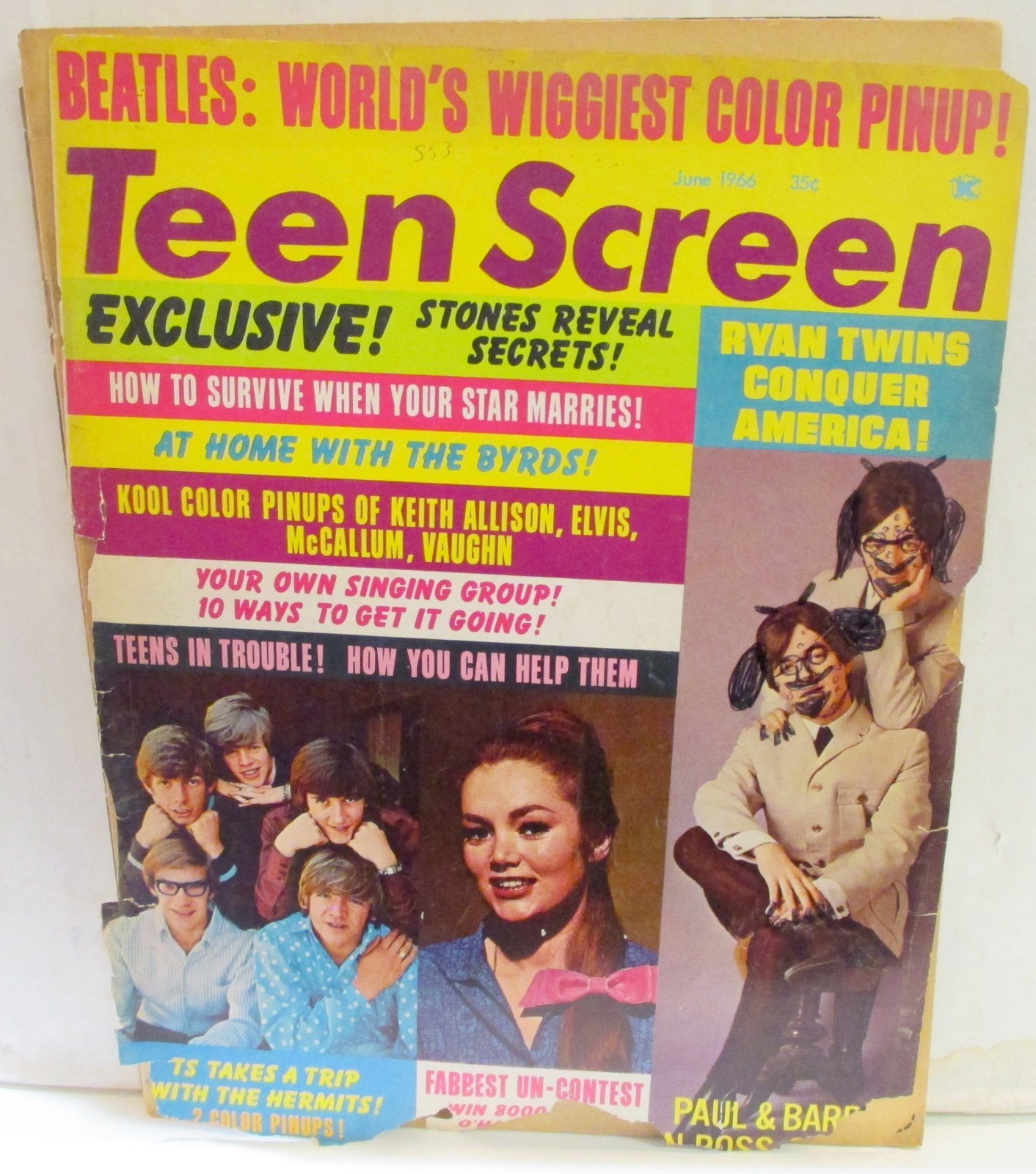 Teen Screen Vol. 8 No. 6 Magazine June 1966 Beatles, Hermans Hermits & More