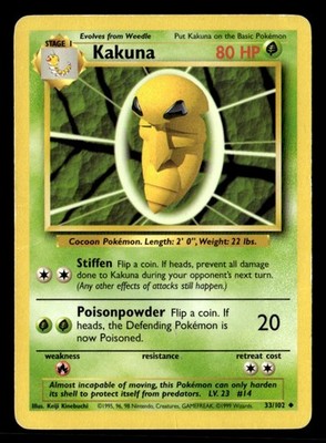 Kakuna Uncommon Normal Base Set 033/102 HP Pokémon TCG