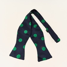Silk Bow Tie Navy w/ Green Pollka Dots Adjustable Self Tie USA Preppy Ivy Trad