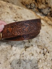 Vintage Tooled Embossed Western Leather Belt W/Deer Bucks Brass Buckle 38"