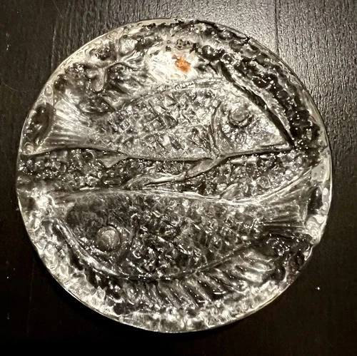 Vintage Blenko Glass 1999 Clear Glass Round Pisces Fish Paperweight 4" NEW W/TAG