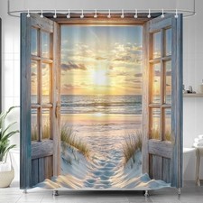 Coast Beach Shower Curtain Ocean Wave Hawaiian 72"W x 72"L Pack of 1 Blue