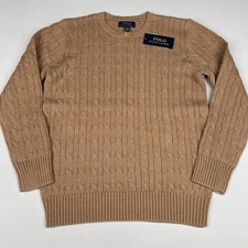 Polo Ralph Lauren Boys L 14-16 Cable Knit Camel Sweater Crew Neck