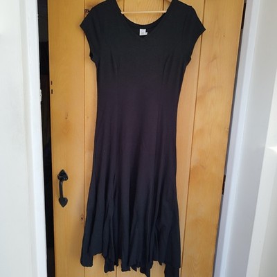 Peruvian Connection Schwarzes Maxi Ausgestelltes Kleid Pima Baumwolle Stretch Kurzarm M