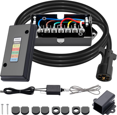 8FT 7 Way Trailer Wiring Harness Kit & Junction Box 7 Trailer Cord