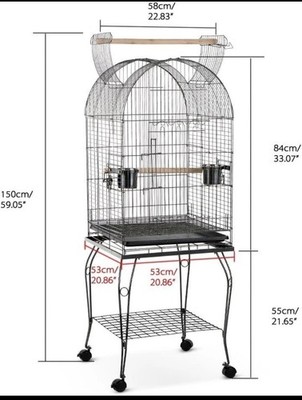 IKAYAA Parrot Bird Cage H18133 Dome Top with Stand   Silver Black   New in Box
