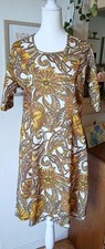 M/L Yellow  Green 60's Vintage Floral Mod Shift Dress Mini Short Sleeve