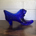 Cobalt Blue Glass Daisy & Button Cat Head Shoe Slipper Vintage