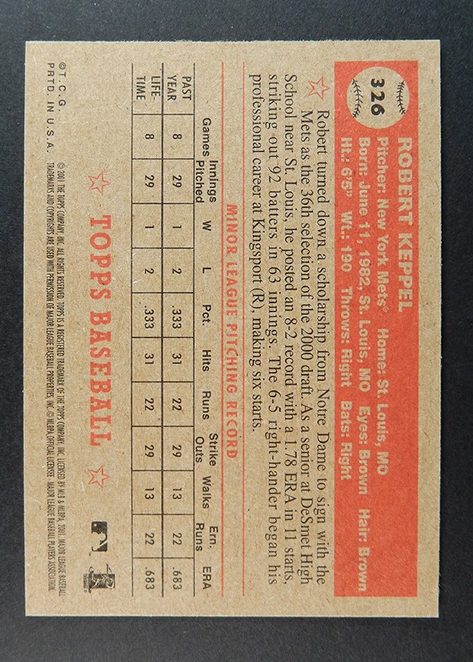 2001 Topps Heritage #326 Scarce High Number Robert Keppel New York Mets - Image 2 of 2