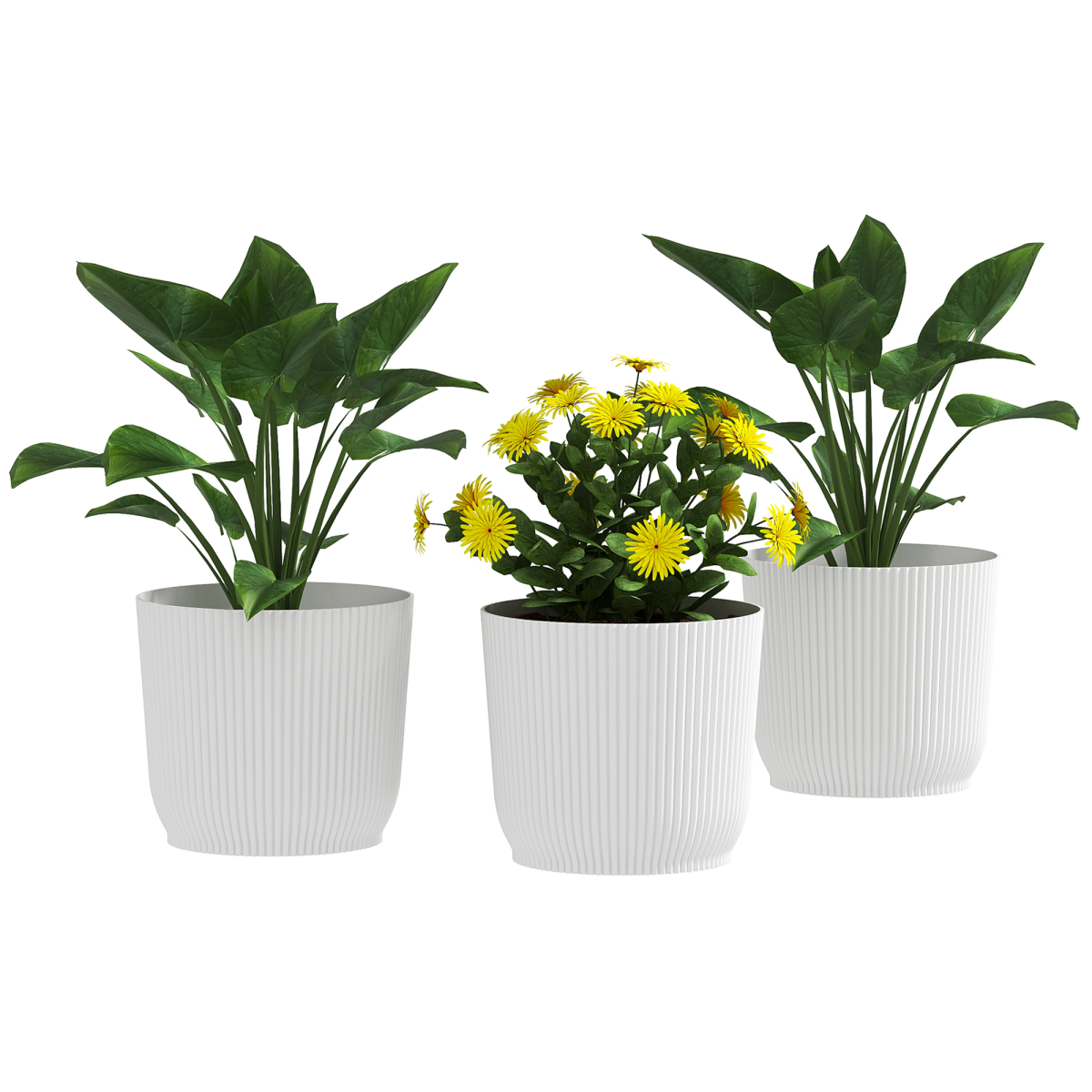 Outsunny Set of 3 Round Plant Pots Outdoor 22cm for Garden - White