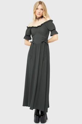 Killstar Jocasta Maxi Dress Short Sleeve Maxi Dress Womens Off Shoulder Neck