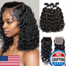Brazilian Water Wave 5 Bundles 4x4 Closure Deep Curly Human Hair 50g Wet Wavy