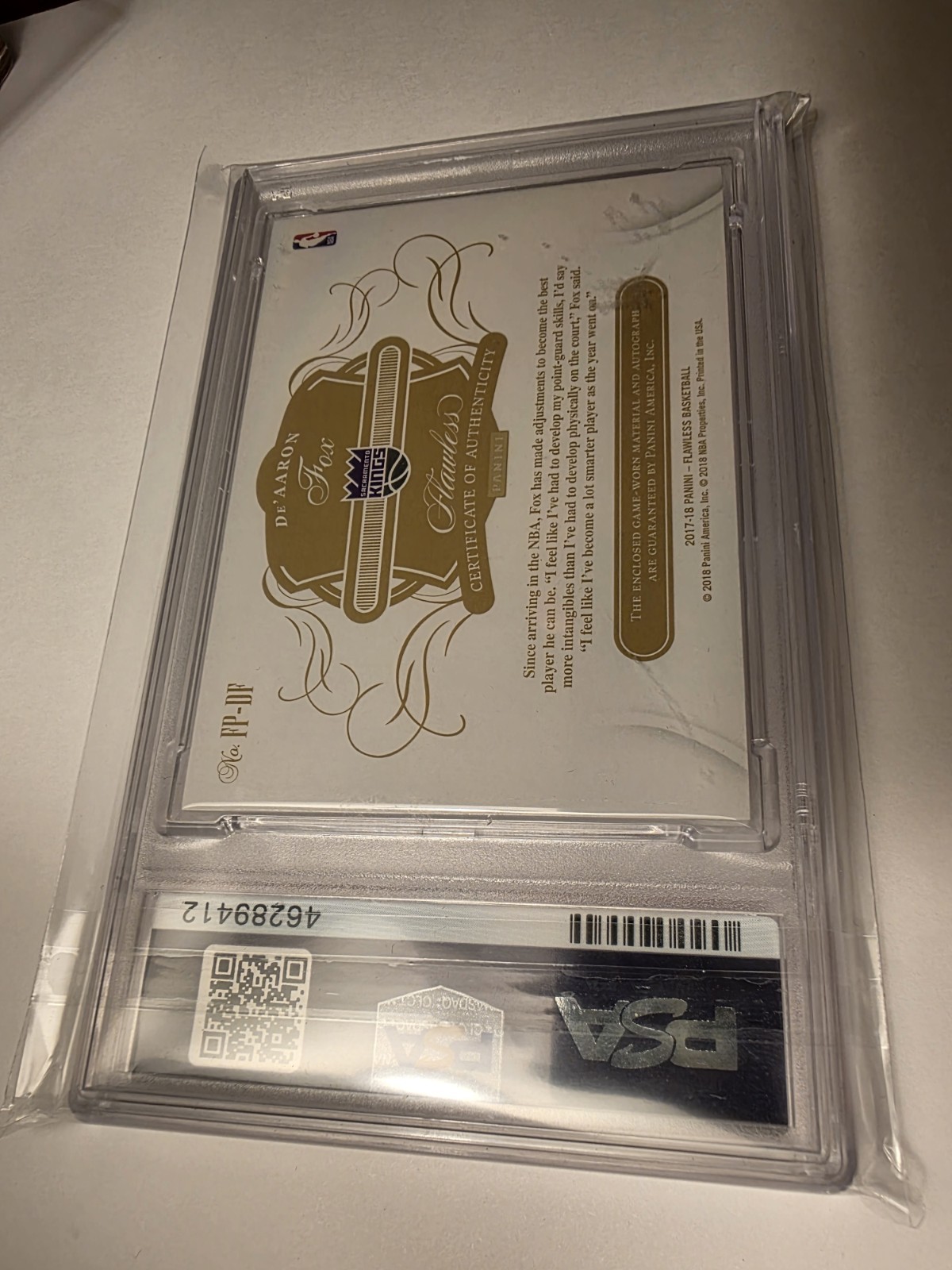 2017-18 Flawless De'Aaron Fox /18 PSA 9 Bookend Horizontal Patch Auto Graded /1 view 2