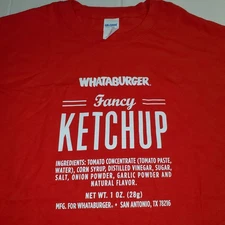 🍅🍔 Whataburger Fancy Ketchup T-Shirt Red Large Ingredients San Antonio Texas