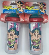 2PK DC Comics Wonder Woman Tomy Insulated Sippy Cup  9 OZ EA  LEAK PROOF  NEW