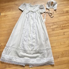 Jessica McClintock Baby Christening Baptism Gown  Bonnet Set Vtg Gunne Sax 6 mo