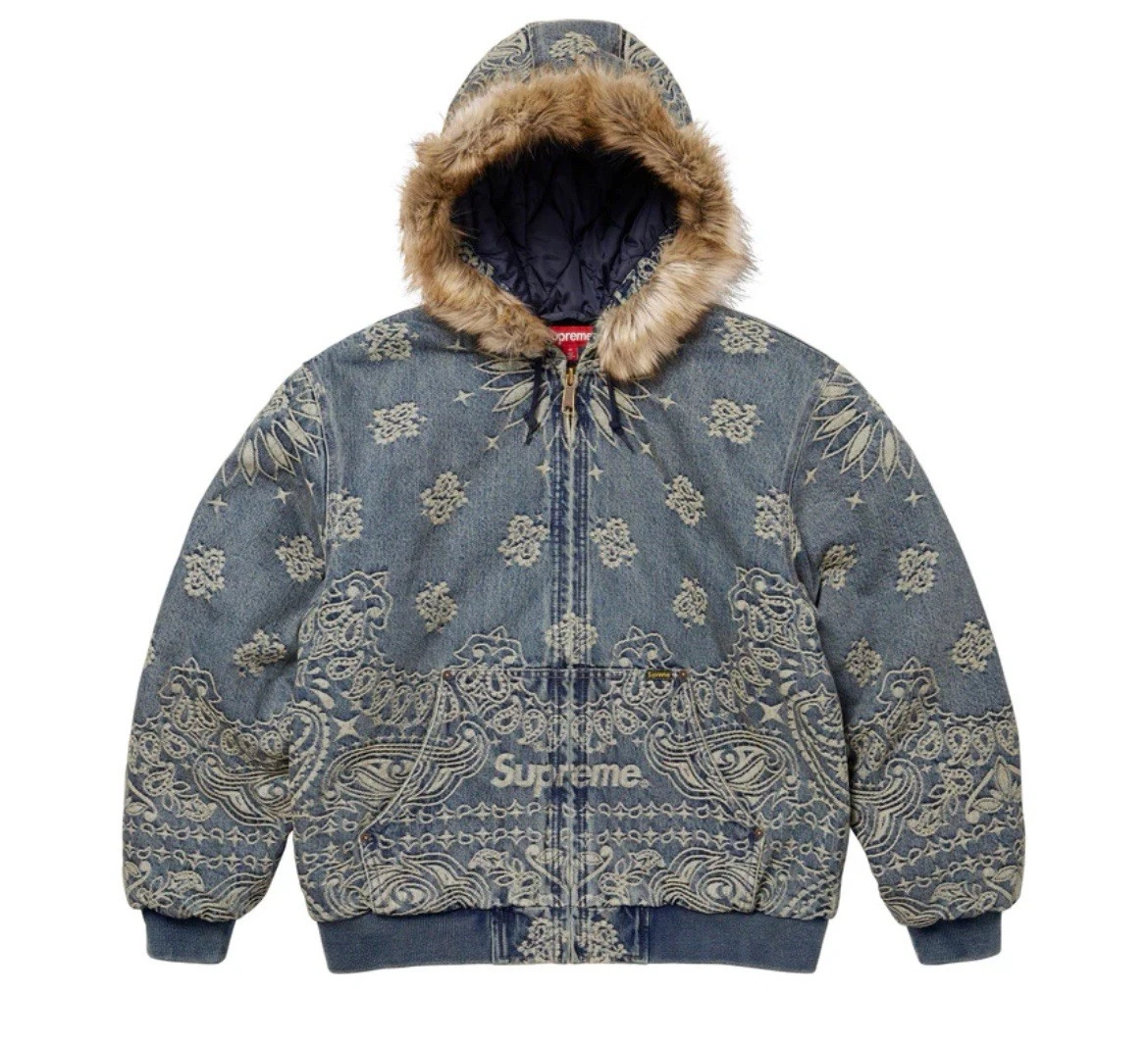 Veste de travail à capuche Supreme Bandana denim bleu grande COMMANDE CONFIRMÉE