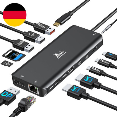 USB C Docking Station Dual Monitor Dockingstation Laptop 13 in 1 USB-C Hub Tripl