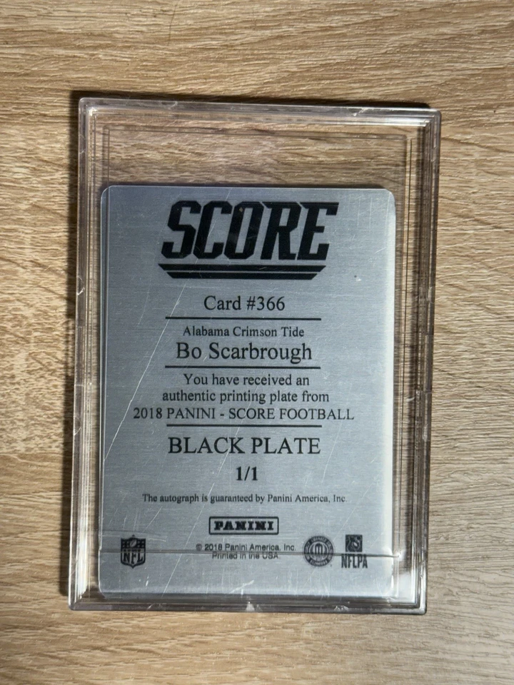 2018 Score - Rookies Bo Scarbrough #366 Black Plate 1/1 (RC) - Image 2 of 2