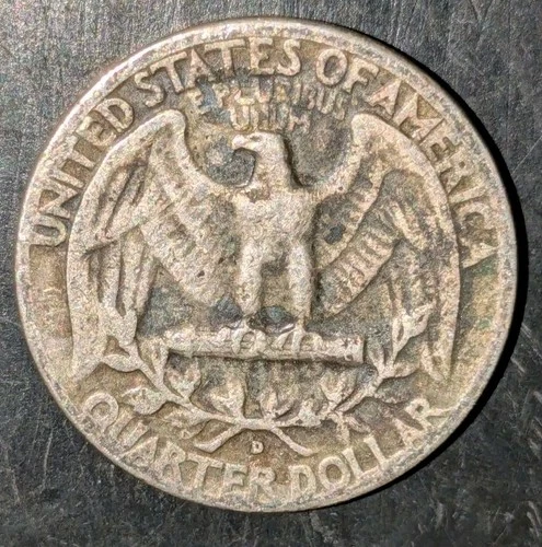 1952-D 25c Silver Washington Quarter Black Toned Vg/F 90% Silver Coin