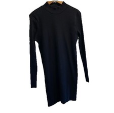 H&M Women’s Black Ribbed Sweater Dress Mockneck Ribbed Knee Length Size XL