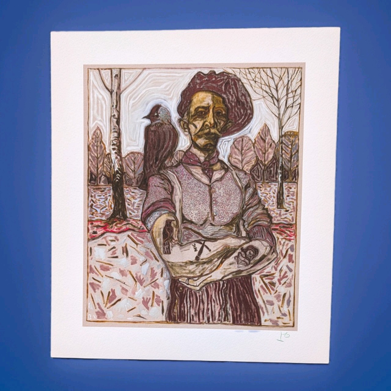 Billy childish Man With Jackdaw Hand Signed Archival Print On 290 Gsm Matt Stock